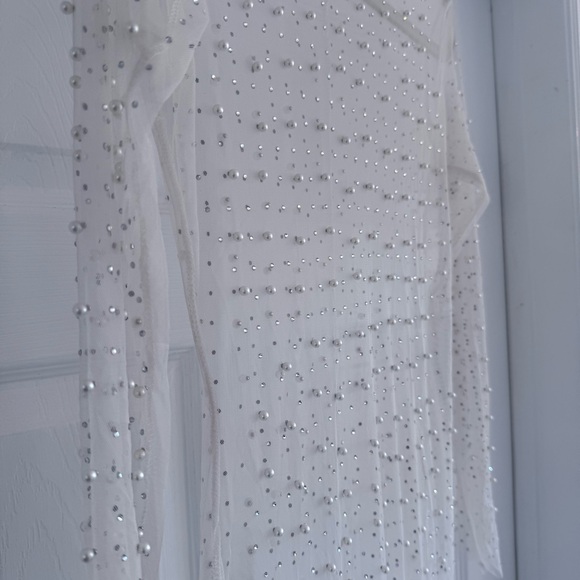 BRIDAL Pearl Crystal Sheer Cover Up Long Sleeve Maxi Dress S - Picture 7 of 13